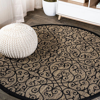 Madrid Vintage Filigree Textured Weave Indoor/outdoor Round Rug