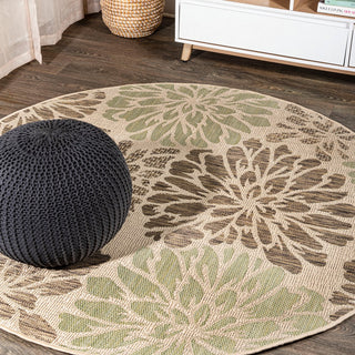 Zinnia Modern Floral Textured Weave Indoor/outdoor Round Rug