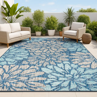 Zinnia Modern Floral Textured Weave Indoor/outdoor Area Rug