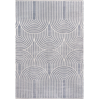 Pastel MidCentury Art Deco Striped Arches Two-Tone High-Low Area Rug