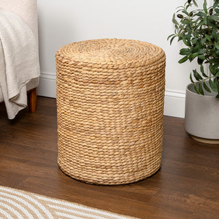 Zoey 18.5" Modern Coastal Hand-Woven Hyacinth Stool/Ottoman