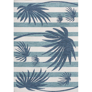 Veronica Classic Beach Stripe And Palm Leaf Indoor/Outdoor Area Rug
