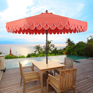 Tracy 9 ft. Classic MidCentury Scalloped Fringe Market Patio Umbrella