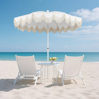Mariner 6.5 ft. Classic Cottage Fringe Tassel Market Beach Umbrella