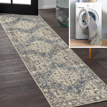 Pavel Distressed Medallion Low-Pile Machine-Washable Area Rug