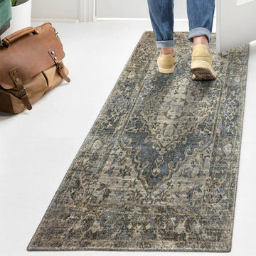Pavel Distressed Medallion Low-Pile Machine-Washable Area Rug
