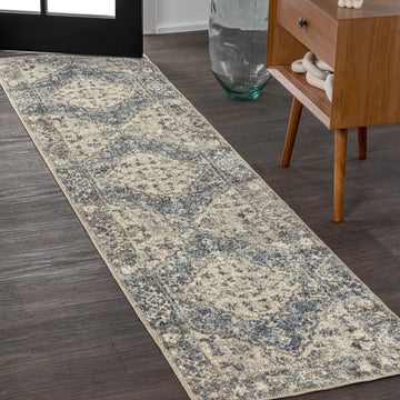 Pavel Distressed Medallion Low-Pile Machine-Washable Area Rug