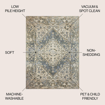 Pavel Distressed Medallion Low-Pile Machine-Washable Area Rug
