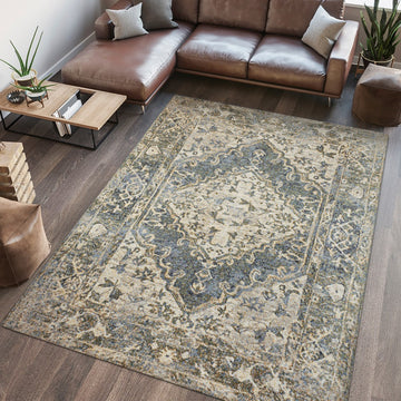 Pavel Distressed Medallion Low-Pile Machine-Washable Area Rug