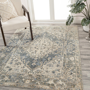 Pavel Distressed Medallion Low-Pile Machine-Washable Area Rug