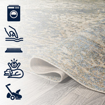 Pavel Distressed Medallion Low-Pile Machine-Washable Area Rug