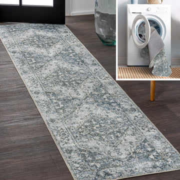Pavel Distressed Medallion Low-Pile Machine-Washable Area Rug