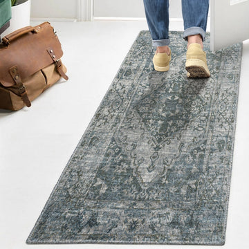 Pavel Distressed Medallion Low-Pile Machine-Washable Area Rug