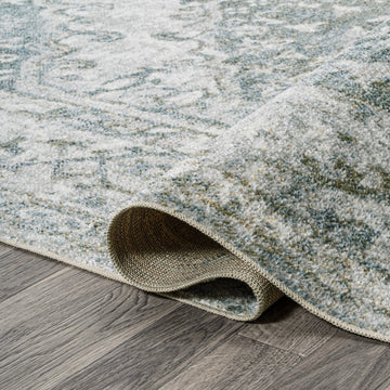 Pavel Distressed Medallion Low-Pile Machine-Washable Area Rug