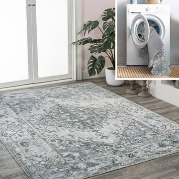 Pavel Distressed Medallion Low-Pile Machine-Washable Area Rug