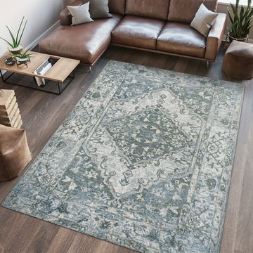 Pavel Distressed Medallion Low-Pile Machine-Washable Area Rug