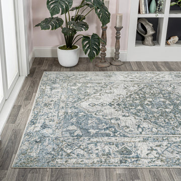 Pavel Distressed Medallion Low-Pile Machine-Washable Area Rug
