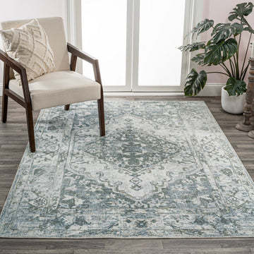 Pavel Distressed Medallion Low-Pile Machine-Washable Area Rug