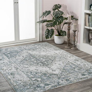 Pavel Distressed Medallion Low-Pile Machine-Washable Area Rug
