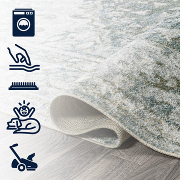 Pavel Distressed Medallion Low-Pile Machine-Washable Area Rug