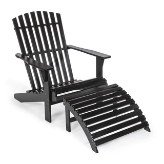 Saranac 2-Piece Traditional Rustic Acacia Wood Adirondack Chair with Detachable Ottoman - JONATHAN Y