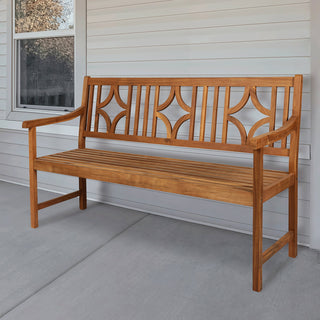 Sloane Ogee Diamond-Back 600-Lbs Support Acacia Wood Outdoor Garden Patio Bench - JONATHAN Y