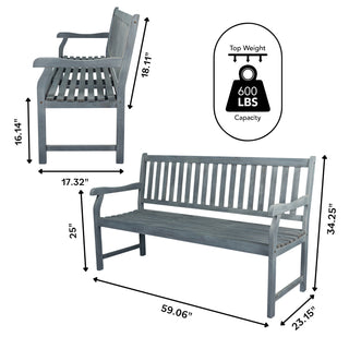 Laurel Slat-Back 600-Lbs Support Acacia Wood Outdoor Garden Patio Bench - JONATHAN Y