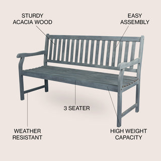 Laurel Slat-Back 600-Lbs Support Acacia Wood Outdoor Garden Patio Bench - JONATHAN Y