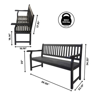 Laurel Slat-Back 600-Lbs Support Acacia Wood Outdoor Garden Patio Bench - JONATHAN Y