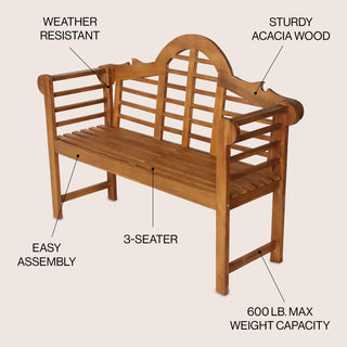 Lutyens Arched 600-Lbs Support Acacia Wood Outdoor Garden Patio Bench - JONATHAN Y