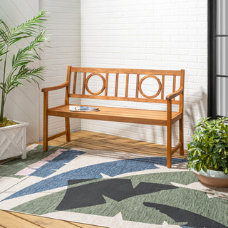 Apollo Circle-Back 600-Lbs Support Acacia Wood Outdoor Garden Patio Bench - JONATHAN Y