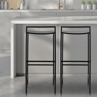 Svelte 30" Coastal Contemporary Iron Saddle-Seat Low-Back Bar Stool with Foot Rest - JONATHAN Y