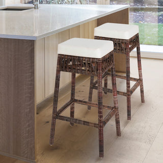 Bali Rustic Bohemian Hyacinth/Wood Backless Counter Stool - JONATHAN Y
