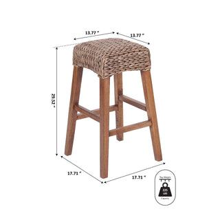 Maui Rustic Bohemian Hyacinth/Wood Backless Counter Stool - JONATHAN Y
