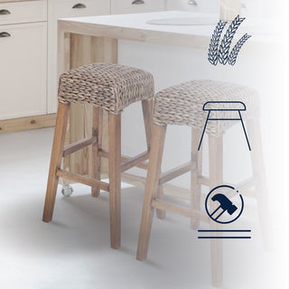 Maui Rustic Bohemian Hyacinth/Wood Backless Counter Stool - JONATHAN Y