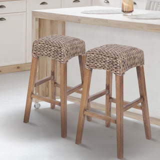 Maui Rustic Bohemian Hyacinth/Wood Backless Counter Stool - JONATHAN Y