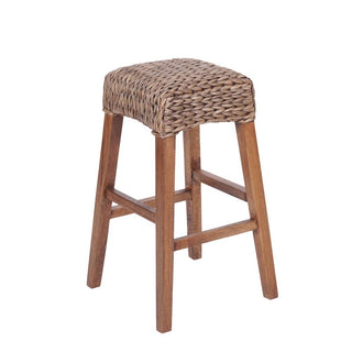 Maui Rustic Bohemian Hyacinth/Wood Backless Counter Stool - JONATHAN Y