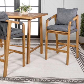 Porto Modern Coastal Tub Roped Acacia Wood Outdoor Bar Stool with Cushions and Armrests - JONATHAN Y