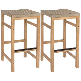 Armand 30" Modern Coastal Backless Acacia Wood Outdoor Bar Stool with Woven Rope Seat