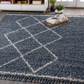 Beautiful mercer Shag Plush Tassel Moroccan Tribal Geometric Trellis Area Rug - JONATHAN Y