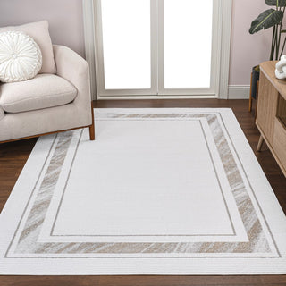 Athens Classic Border Marble Pattern High-low Area Rug