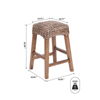 Maui Rustic Bohemian Hyacinth/Wood Backless Counter Stool - JONATHAN Y