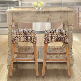 Maui Rustic Bohemian Hyacinth/Wood Backless Counter Stool - JONATHAN Y