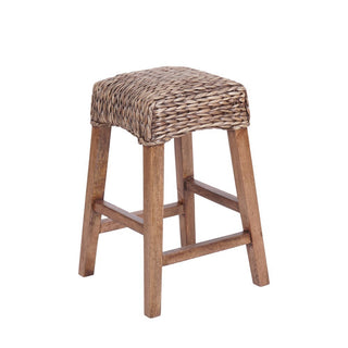 Maui Rustic Bohemian Hyacinth/Wood Backless Counter Stool - JONATHAN Y