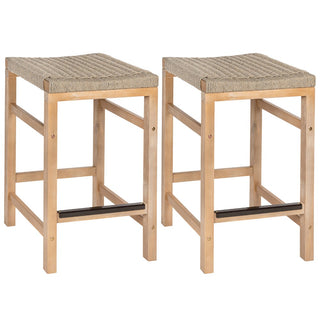 Armand 25.6" Modern Coastal Backless Acacia Wood Outdoor Counter Stool with Woven Rope Seat