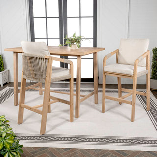 Porto Modern Coastal 3-Piece Acacia Wood Outdoor Bar Set with Cushions - JONATHAN Y