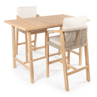 Porto Modern Coastal 3-Piece Acacia Wood Outdoor Bar Set with Cushions - JONATHAN Y