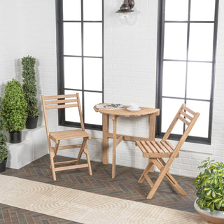 Cadiz Classic French Country 3-Piece Acacia Wood Half-Round Outdoor Folding Bistro Set - JONATHAN Y