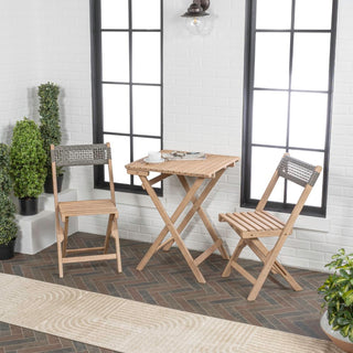 Sitges Modern Mid-Century 3-Piece Roped Acacia Wood Outdoor Folding Bistro Set - JONATHAN Y