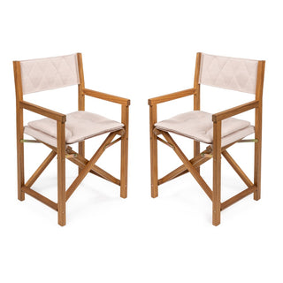 Waldo Classic Mid-Century Outdoor Acacia Wood Foldable Diamond-Quilted Back Director Chair with Cushion - JONATHAN Y